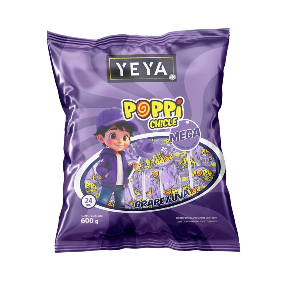 Chupa chupas con relleno de chicle sabor uva Yeya (600 g / 1.32 lb) - Imagen 1