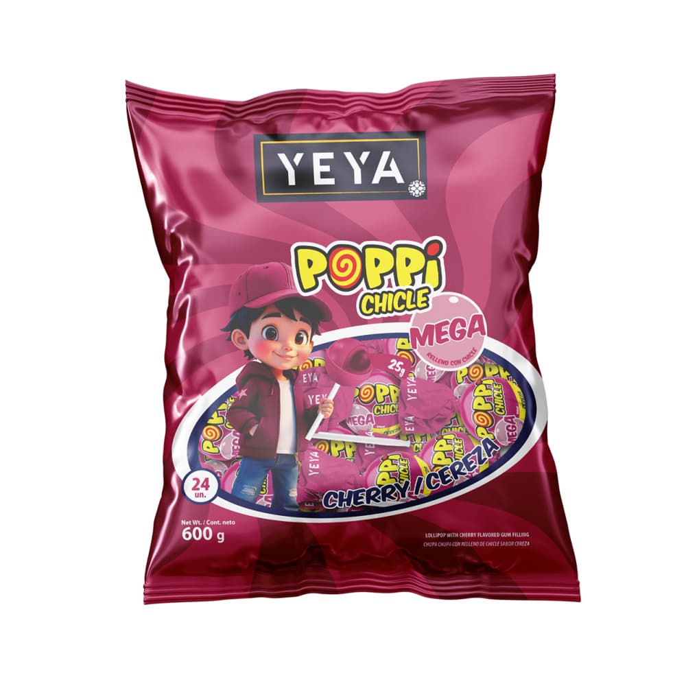 Chupa chupas con relleno de chicle sabor cereza Yeya (600 g / 1.32 lb) - Imagen 1