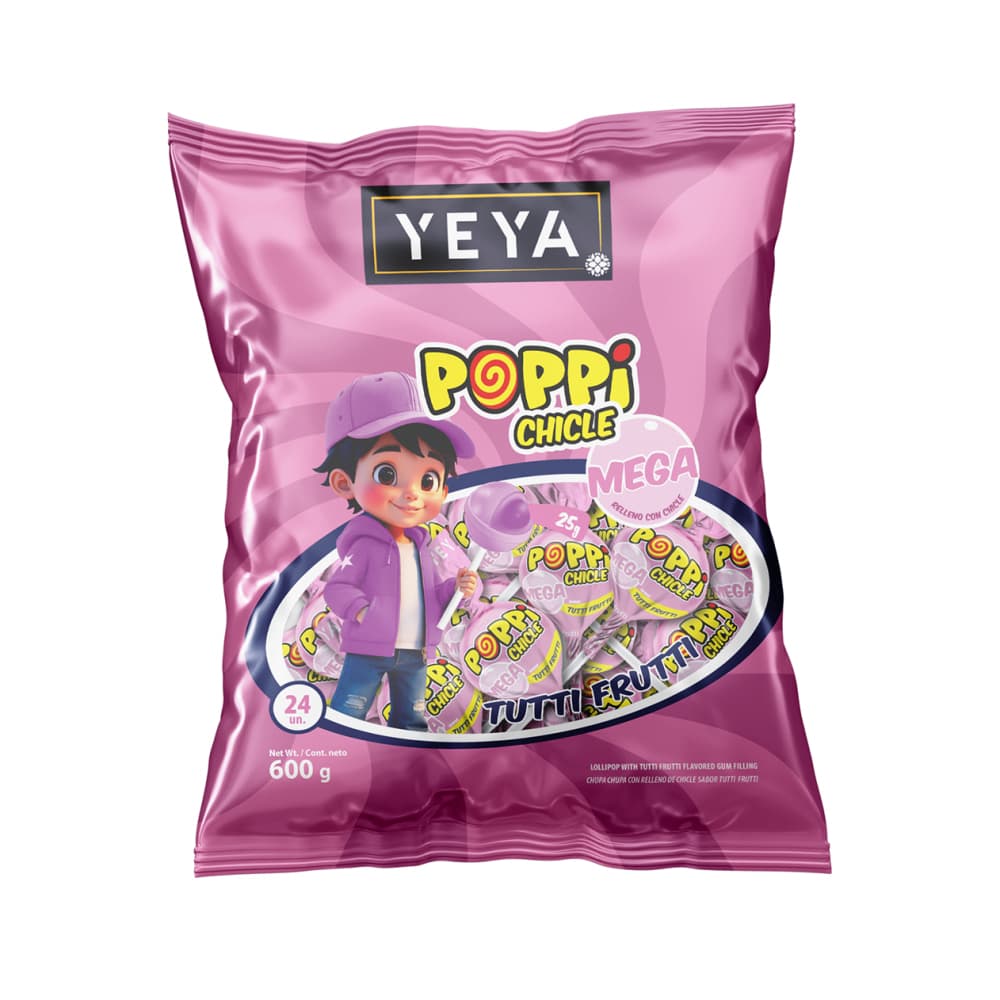 Chupa chupas con relleno de chicle sabor tutti frutti Yeya (600 g / 1.32 lb) - Imagen 1