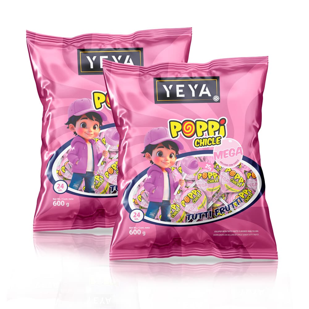 Chupa chupas con relleno de chicle sabor tutti frutti Yeya (2 x 600 g / 1.32 lb) - Imagen 1