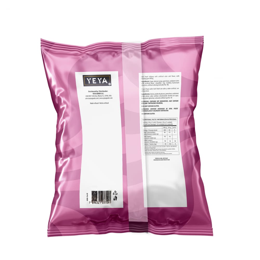 Chupa chupas con relleno de chicle sabor tutti frutti Yeya (3 x 600 g / 1.32 lb) - Miniatura 2