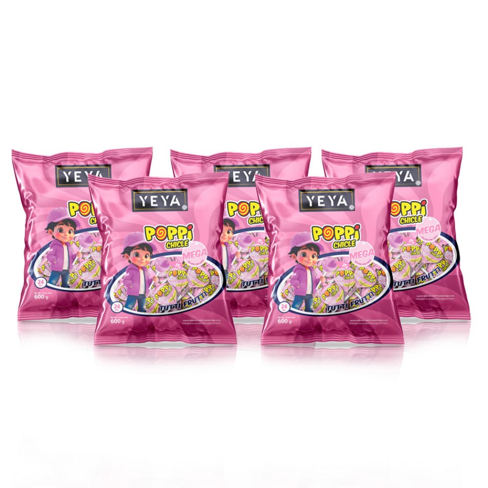 Chupa chupas con relleno de chicle sabor tutti frutti Yeya (5 x 600 g / 1.32 lb) - Imagen 1