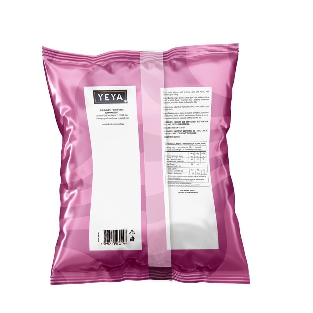 Chupa chupas con relleno de chicle sabor tutti frutti Yeya (5 x 600 g / 1.32 lb) - Miniatura 2