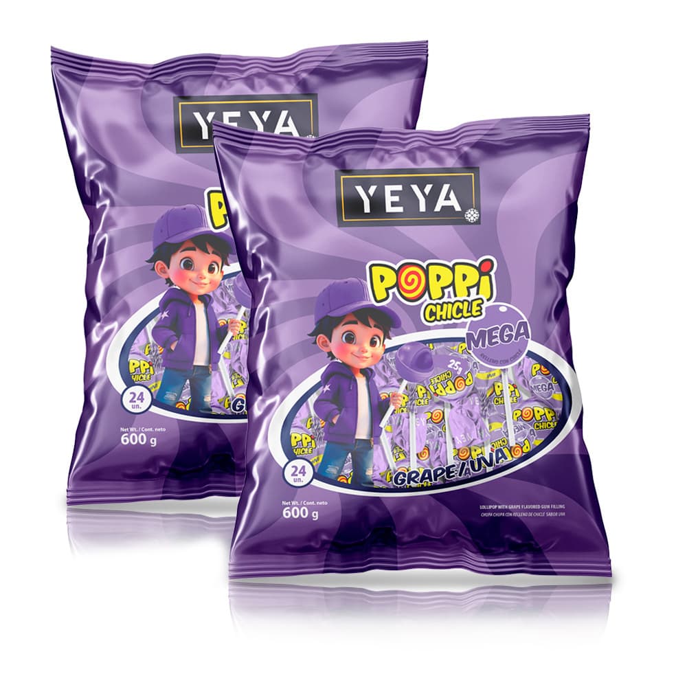 Chupa chupas con relleno de chicle sabor uva Yeya (2 x 600 g / 1.32 lb) - Imagen 1