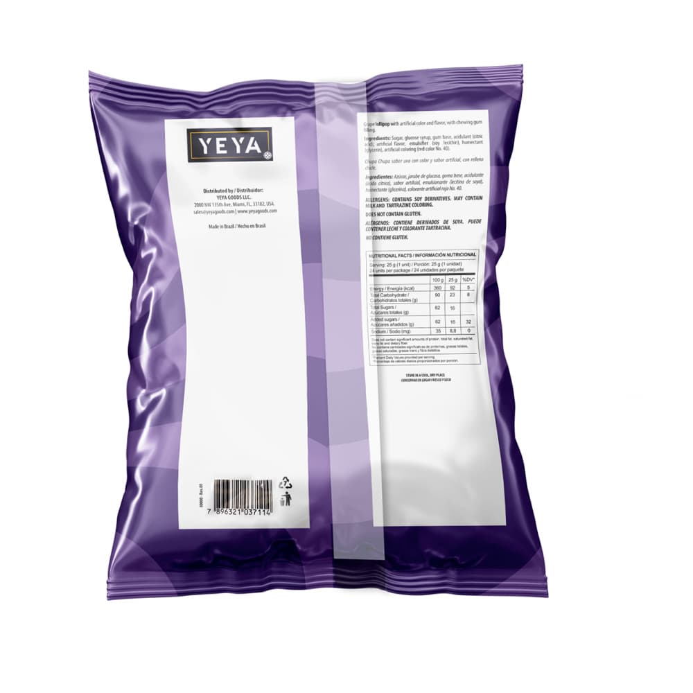 Chupa chupas con relleno de chicle sabor uva Yeya (2 x 600 g / 1.32 lb) - Miniatura 2