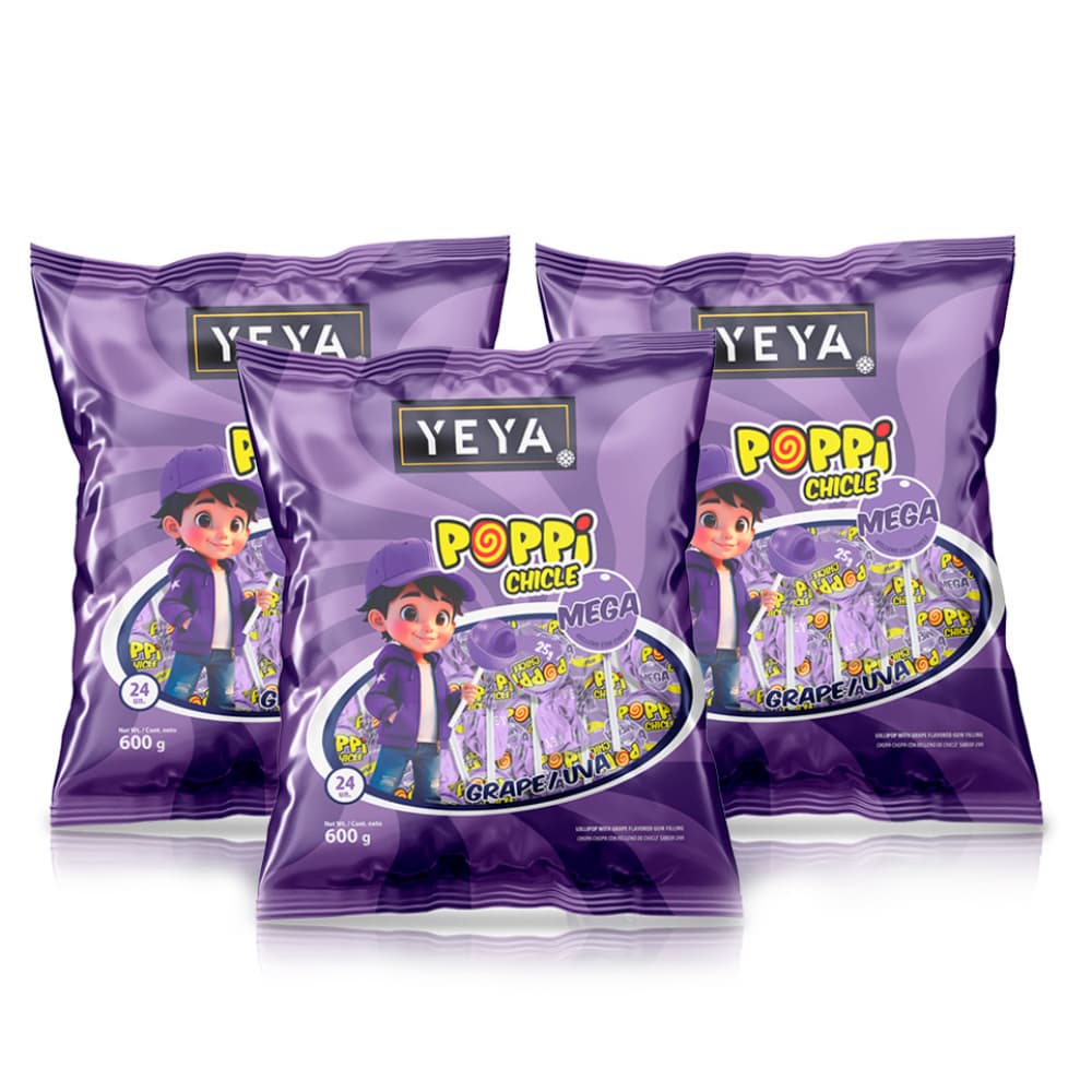 Chupa chupas con relleno de chicle sabor uva Yeya (3 x 600 g / 1.32 lb) - Imagen 1