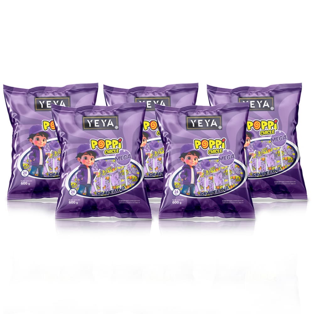 Chupa chupas con relleno de chicle sabor uva Yeya (5 x 600 g / 1.32 lb) - Imagen 1