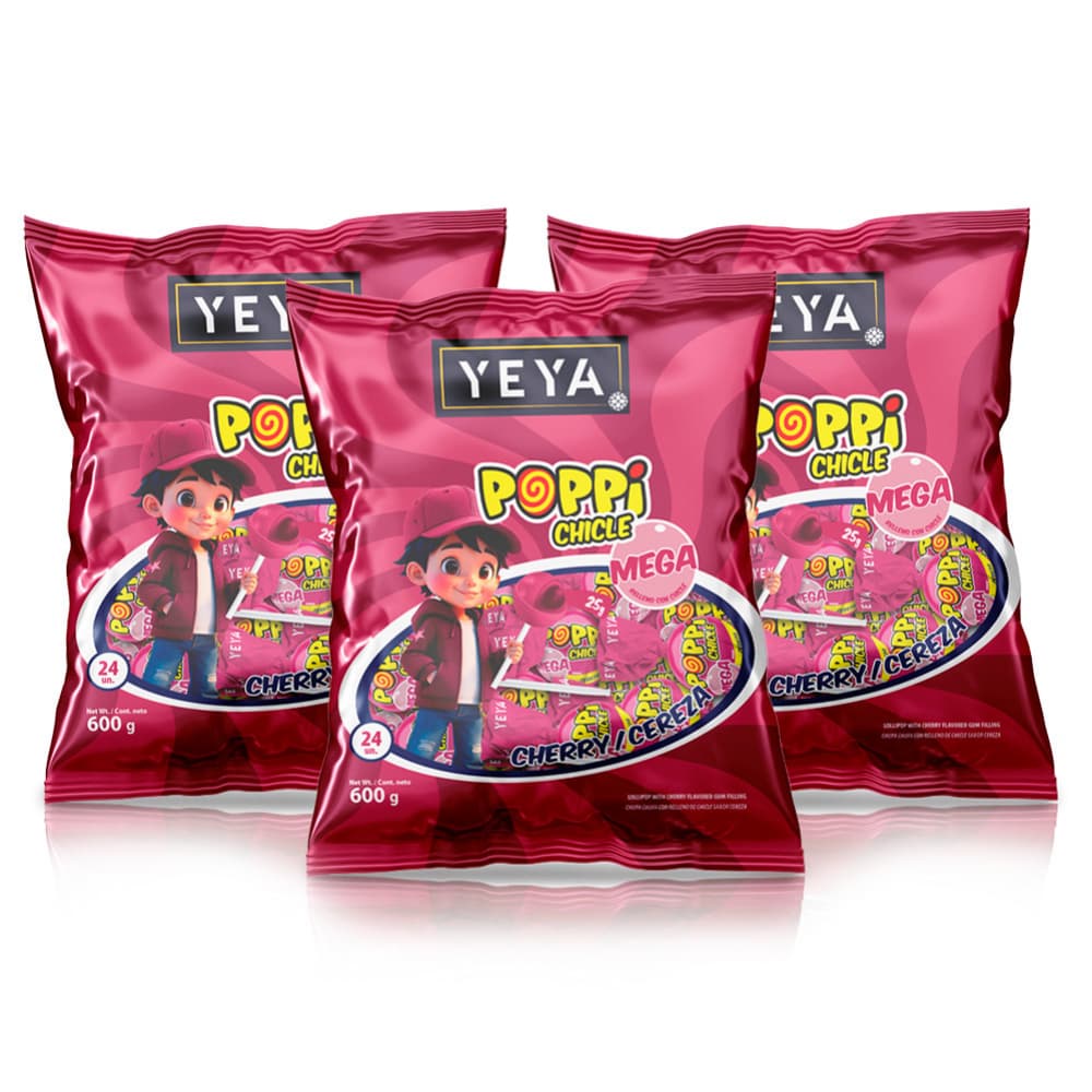 Chupa chupas con relleno de chicle sabor cereza Yeya (3 x 600 g / 1.32 lb) - Imagen 1