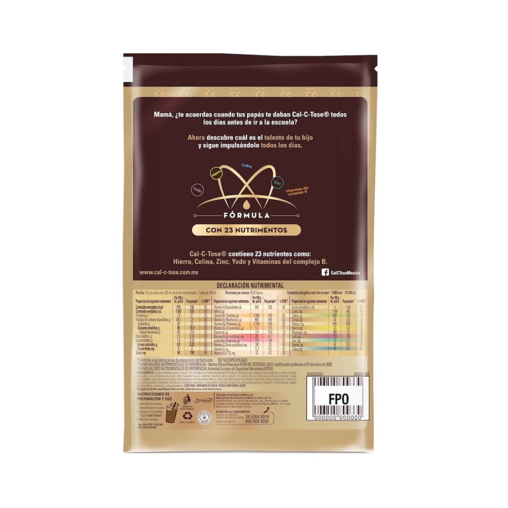 Alimento en polvo fortificado para preparar una bebida sabor a chocolate Cal-C-Tose (350 g / 12.35 oz) - Miniatura 2