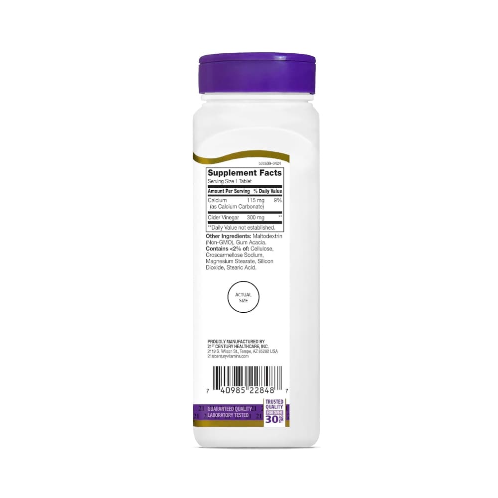 Suplemento dietético con vinagre de manzana 300 mg 21st Century (250 tabletas) - Miniatura 2