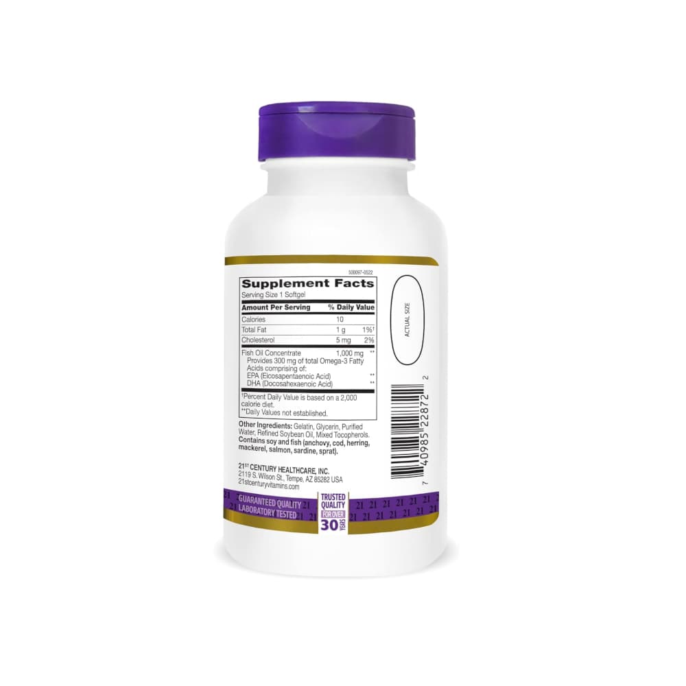 Aceite de pescado, Omega-3 1000 mg 21st Century (120 cápsulas) - Miniatura 2