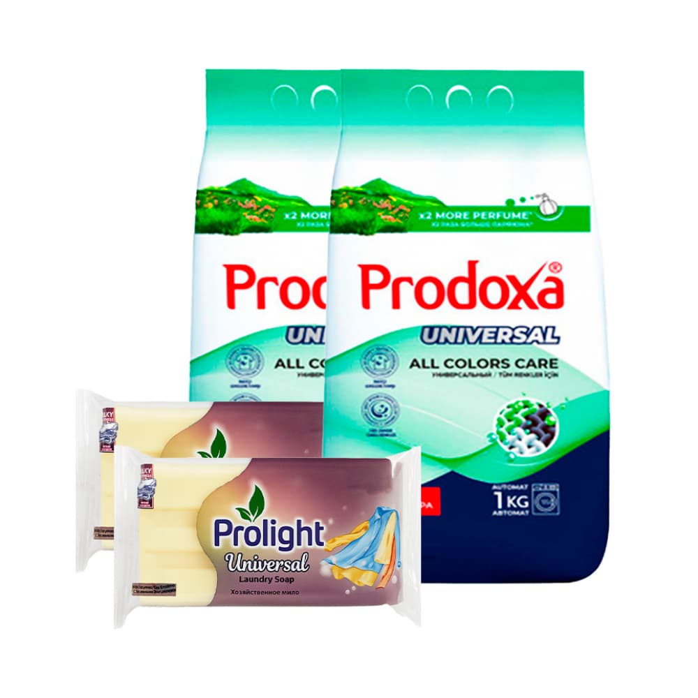 Set de lavado completo: Detergente en polvo para ropa Universal Prodoxa + Jabón de lavar con enzimas Prolight - Imagen 1