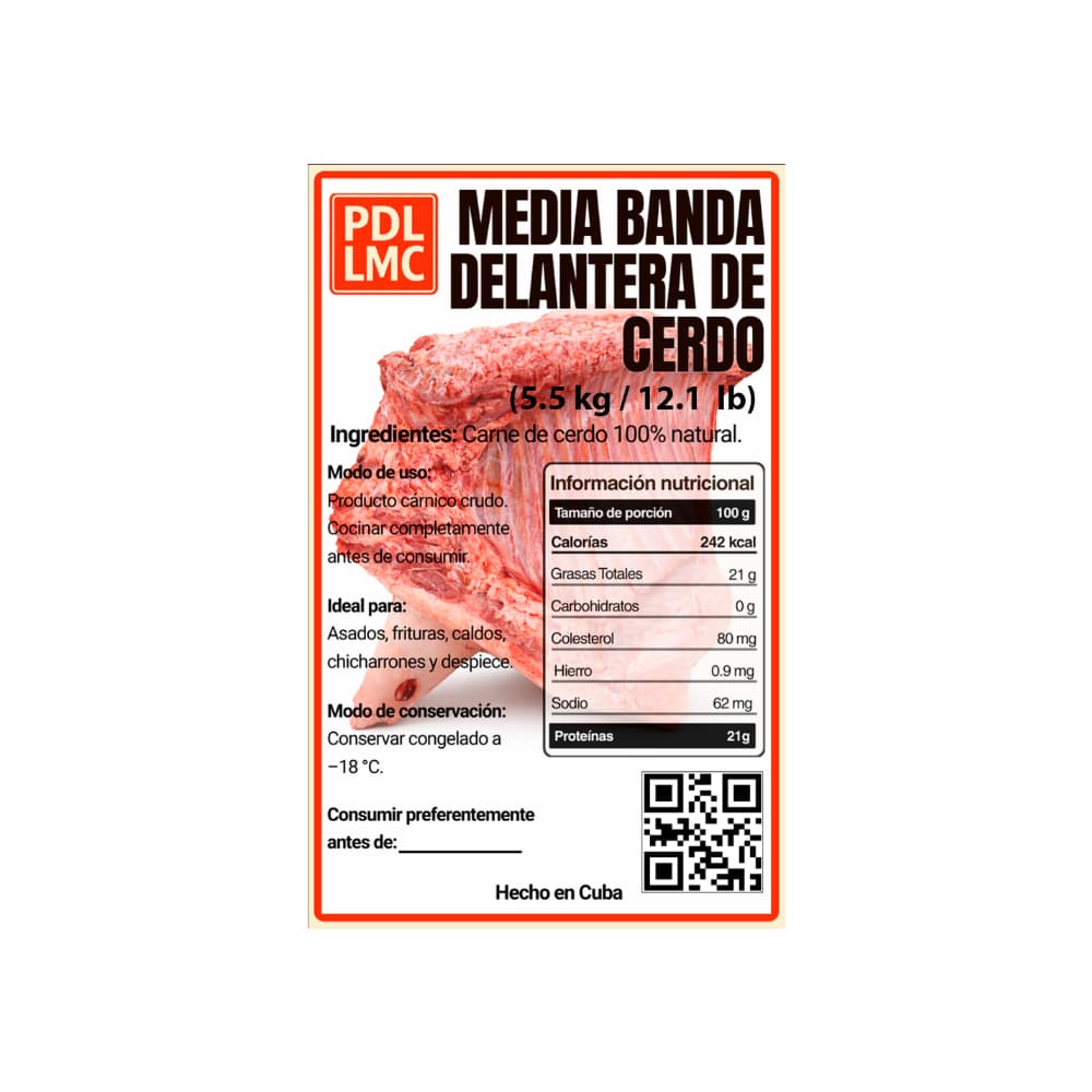 Media banda delantera de cerdo PDL LMC (5.5 kg / 12.1 lb) - Miniatura 3