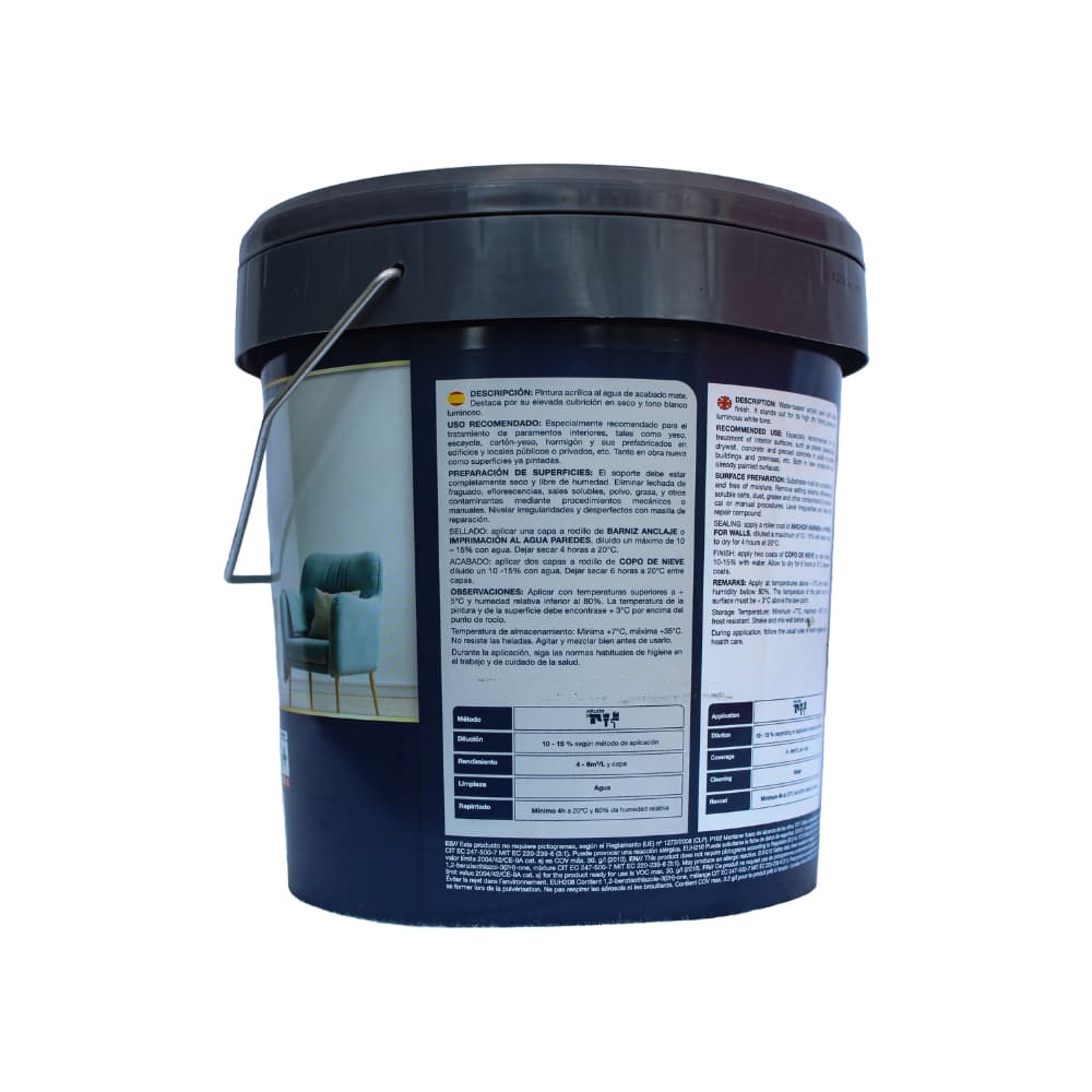 Pintura plástica interior color copo de nieve mate Macy (4 L) - Miniatura 2