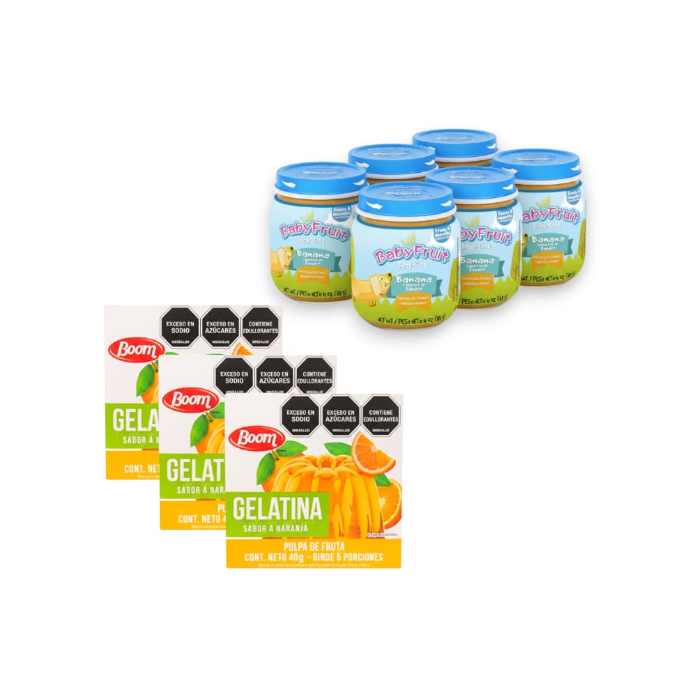 Compota de banano Baby Fruit + Gelatina sabor naranja Boom - Imagen 1