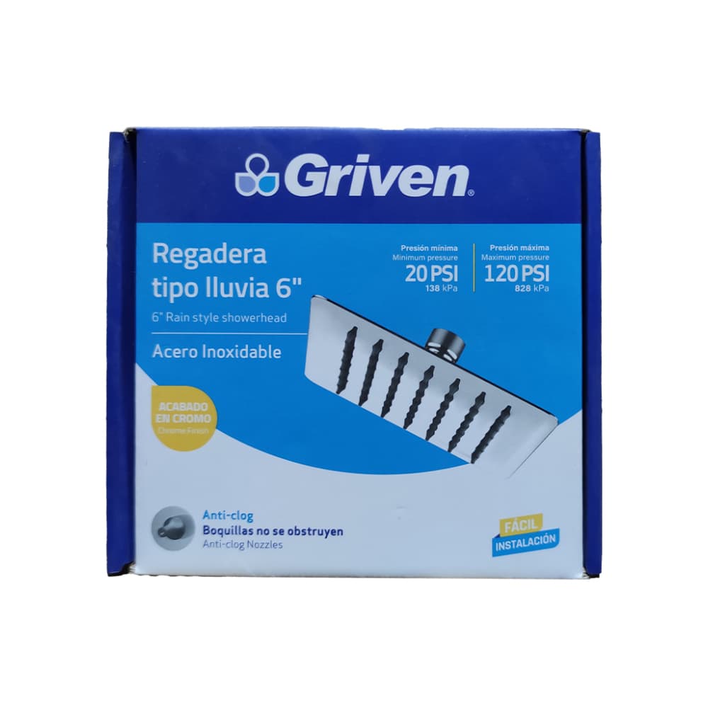 Regadera redonda para ducha de 6". Tipo lluvia acabado cromado Griven - Miniatura 5