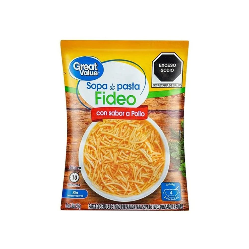 Sopa de pasta fideo con sabor a pollo Great Value (95 g / 3.35 oz) - Miniatura 3