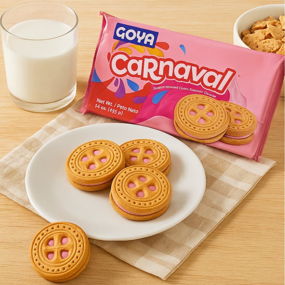 Galletas de vainilla rellenas con crema sabor a fresa Carnaval Goya (403 g / 14.2 oz) - Miniatura 3