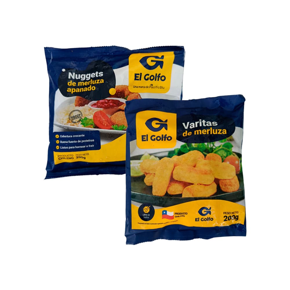 Combo: Nuggets de merluza apanados El Golfo (200 g / 7.05 oz) + Varitas de merluza El Golfo (200 g / 7.05 oz) - Imagen 1