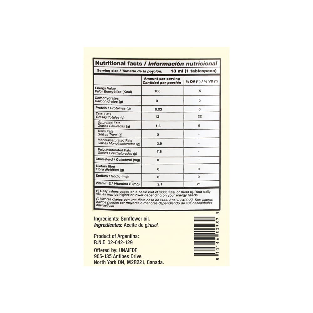 Aceite de girasol refinado YEYA (900 ml / 30.4 oz) - Miniatura 2