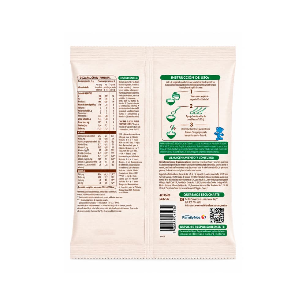 Cereal seco de avena para lactantes a partir de los 6 meses sin azúcar añadida Nestlé Nestum (90 g / 3.17 oz) - Miniatura 2