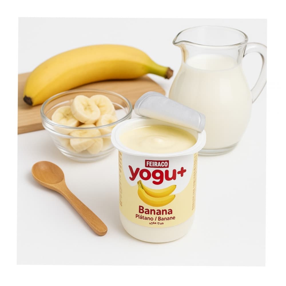 Yogurt pasteurizado sabor plátano Yogu+ Feiraco (4 x 125 g / 4.41 oz) - Miniatura 3