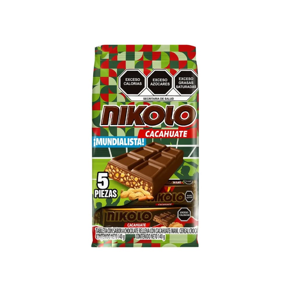 Tableta con sabor a chocolate rellena con maní y cereal crujiente Mundialista Arcor Nikolo (140 g / 4.93 oz) - Miniatura 1