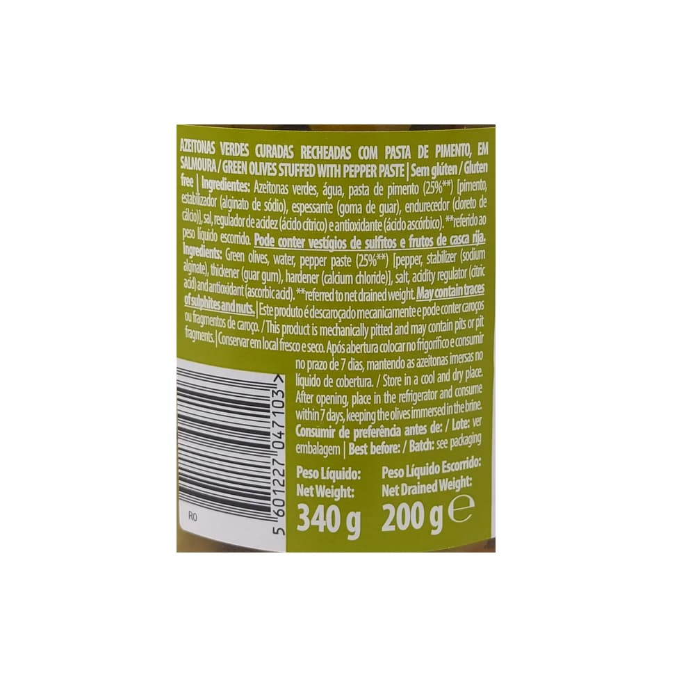 Aceitunas verdes rellenas con pasta de pimientos en salmuera Amanhecer (340 g / 11.9 oz) - Miniatura 4