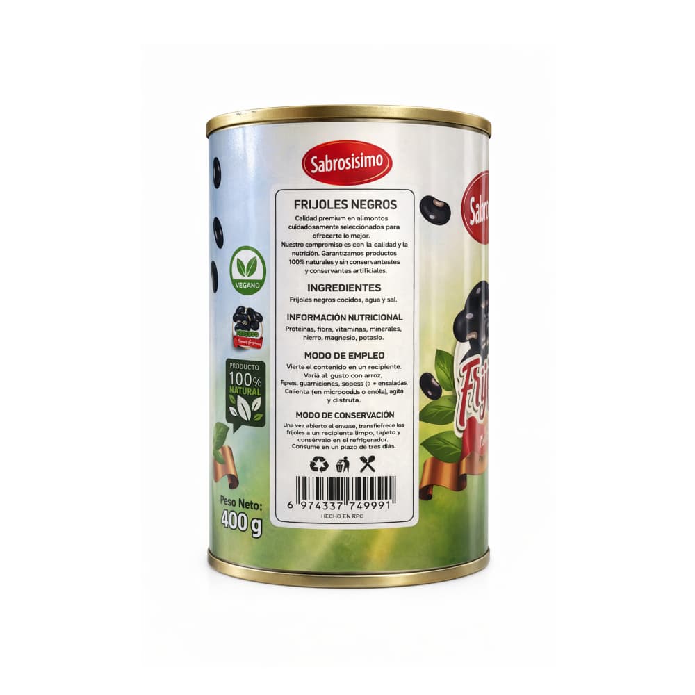 Combo de Frijoles negros cocidos Sabrosísimo (6 x 400 g / 14.11 oz) - Miniatura 2