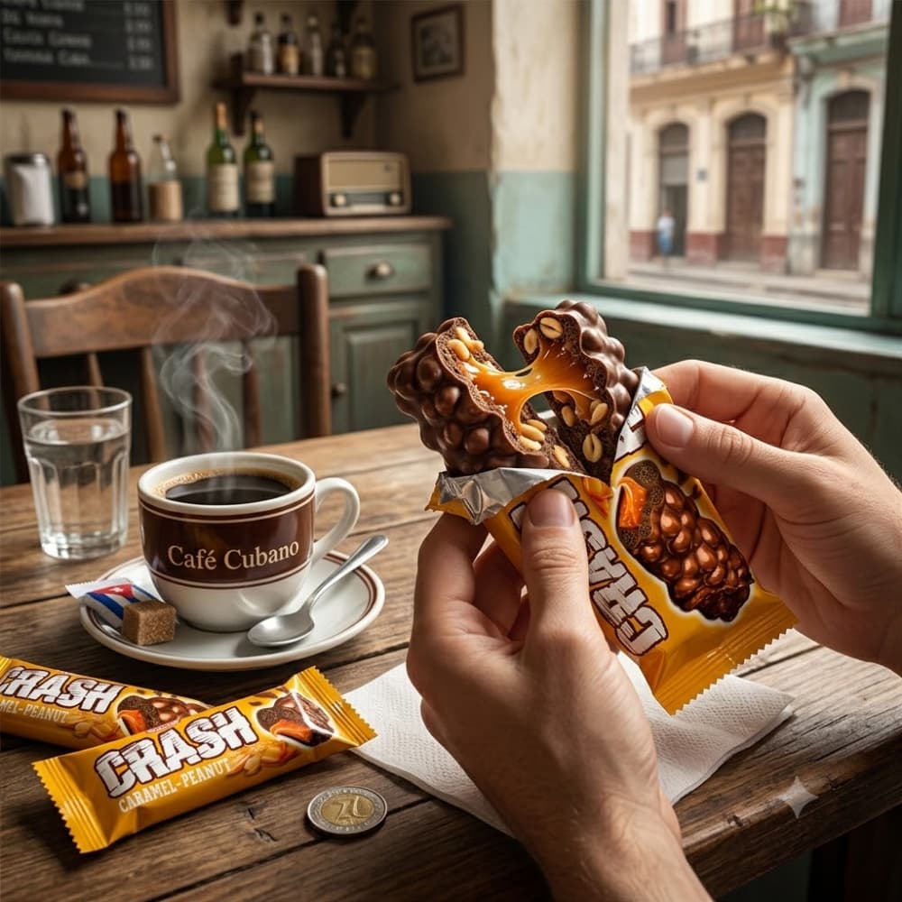 Barra de cacahuete con cobertura de cacao crujiente de maíz y arroz y caramelo Crash Tayas (40 g / 1.41 oz) - Miniatura 4