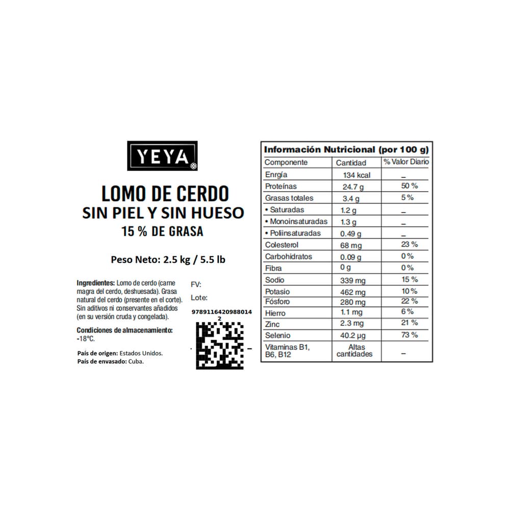 Lomo de cerdo sin piel y sin hueso YEYA (2.5 kg / 5.5 lb) - Miniatura 2