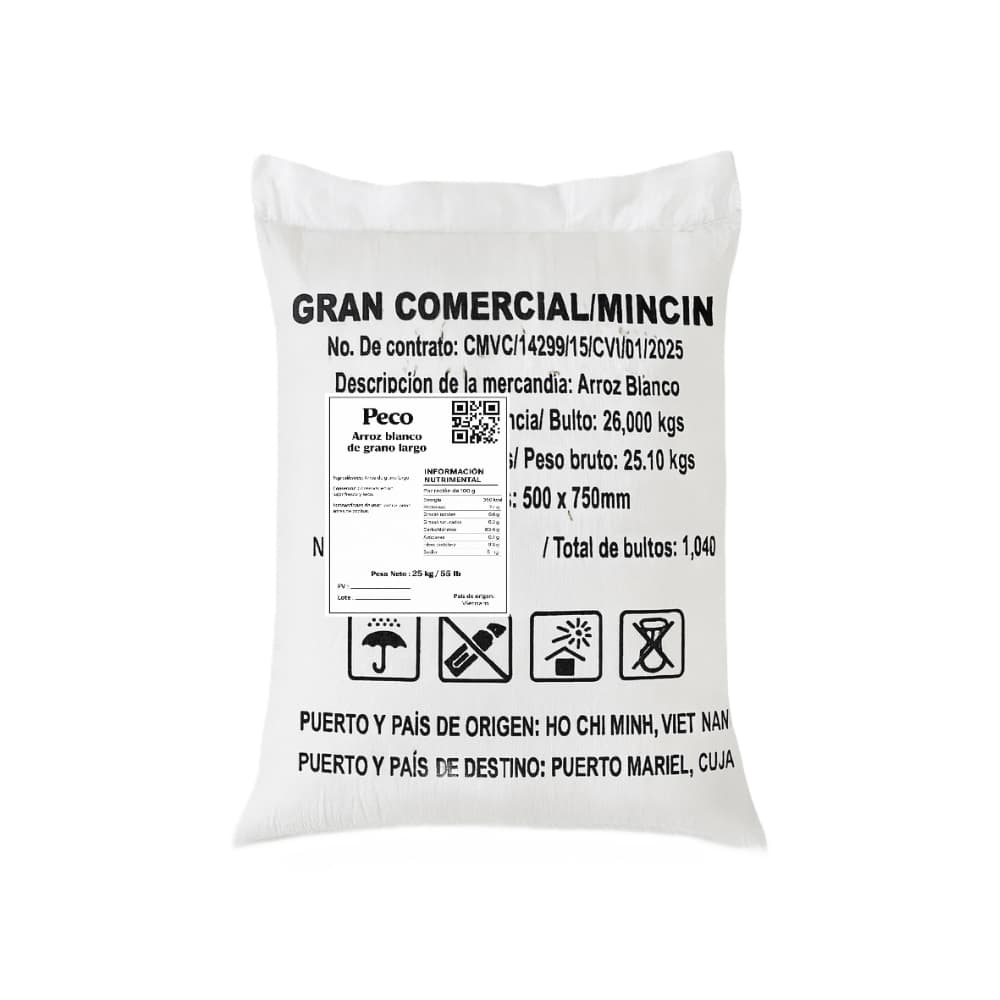 Arroz blanco de grano largo Peco (25 kg / 55 lb) - Miniatura 1