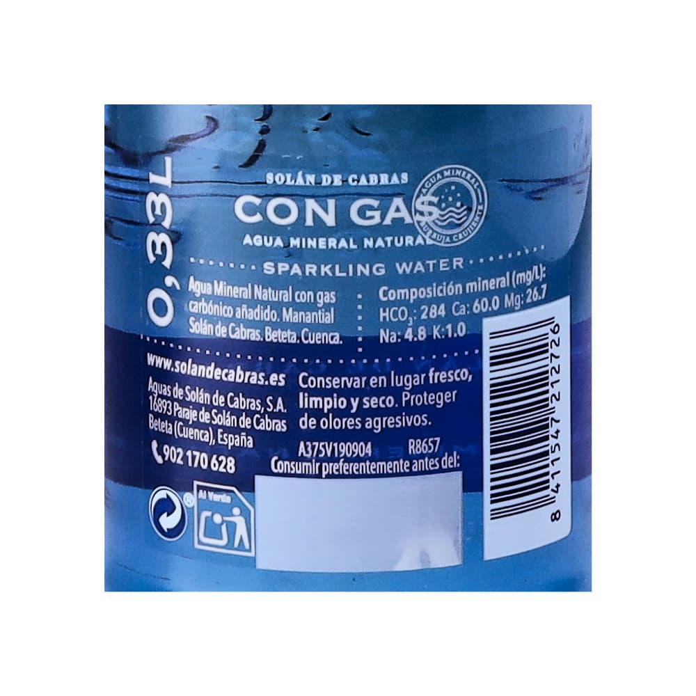 Agua con gas de botella Solán de Cabras (330 ml) - Miniatura 3