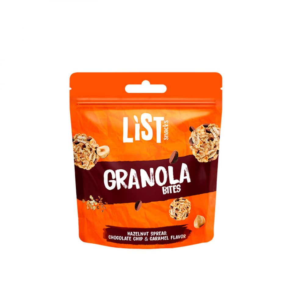 Bocadillos de granola con crema de avellanas, chispas de chocolate y sabor a caramelo List Snacks (30 g / 1.06 oz) - Imagen 1