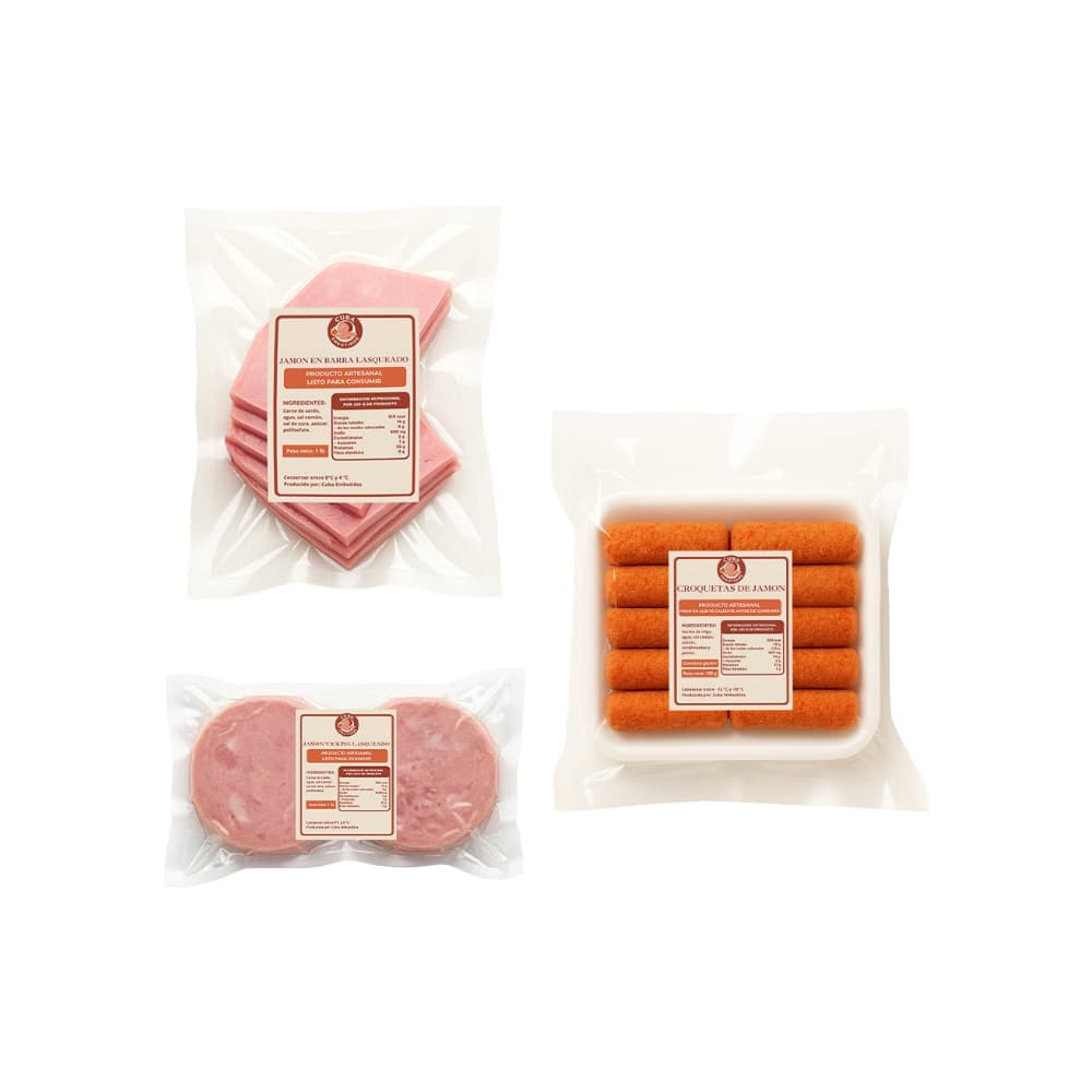 Jamón vicky lasqueado + Jamón barra lasqueado + Croquetas de jamón - Imagen 1