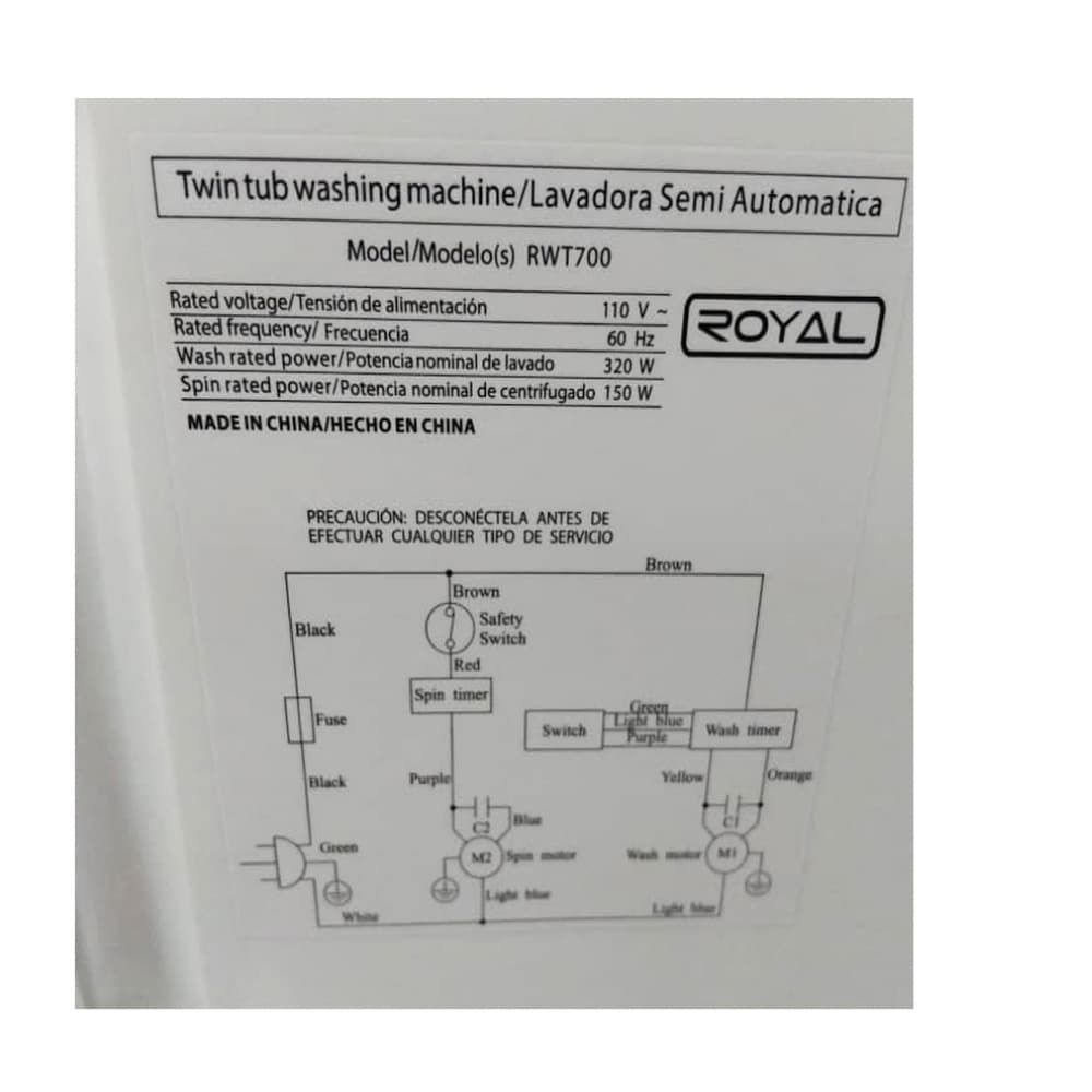 Lavadora semiautomática de 7 kg color blanco Royal RWT700 - Miniatura 4