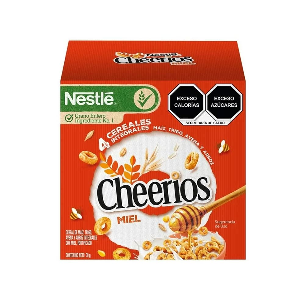 Cereal integral de maiz trigo avena y arroz con miel Cheerios Nestlé (30 g / 1.06 oz) - Imagen 1