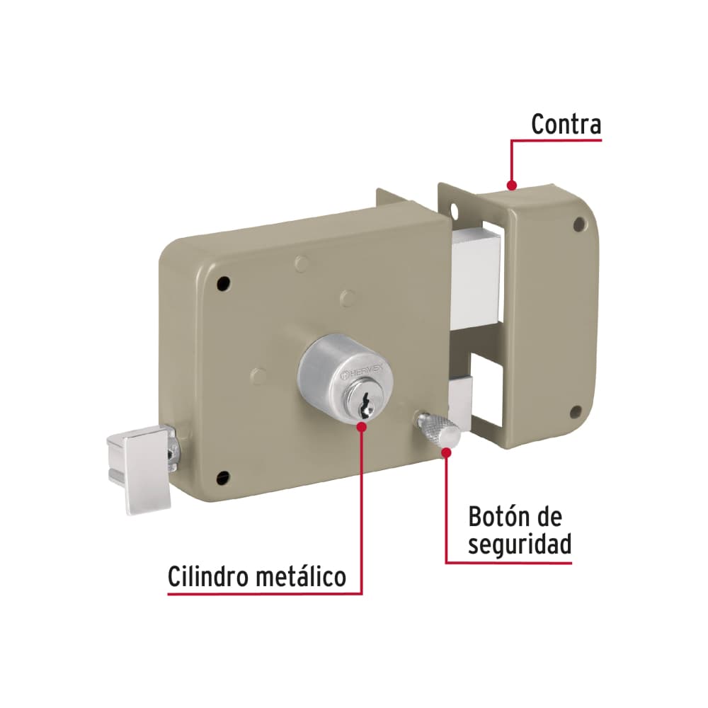 Cerradura de sobreponer derecha Hermex CS-75DP - Miniatura 3