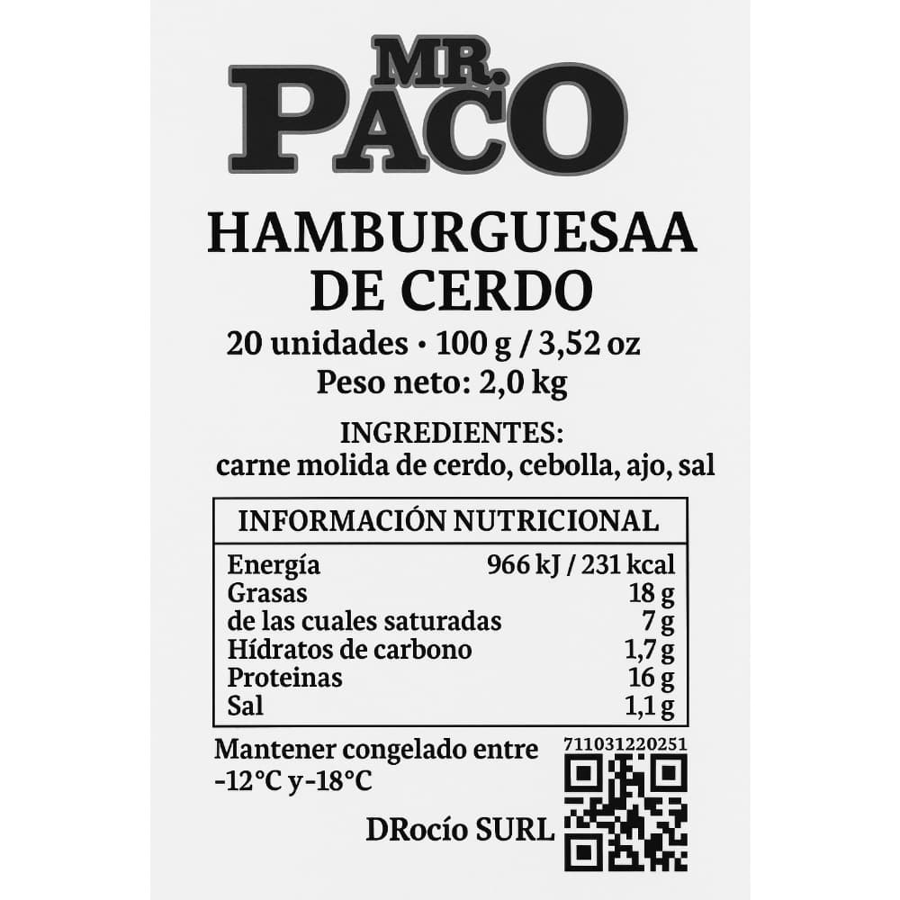 Hamburguesas de cerdo Mr. Paco (20 x 100 g / 3.52 oz) - Miniatura 3