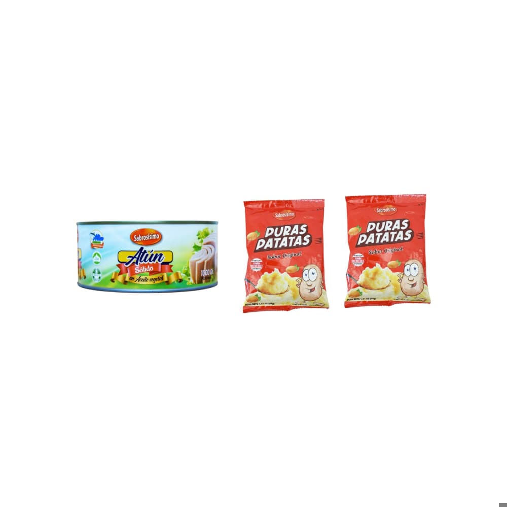 Combo Trozos de atún en aceite Sabrosísimo (1 kg /2.2 lb) + Puré de puras patatas  Sabrosísimo (2 x 40 g / 1.41 oz) - Miniatura 1