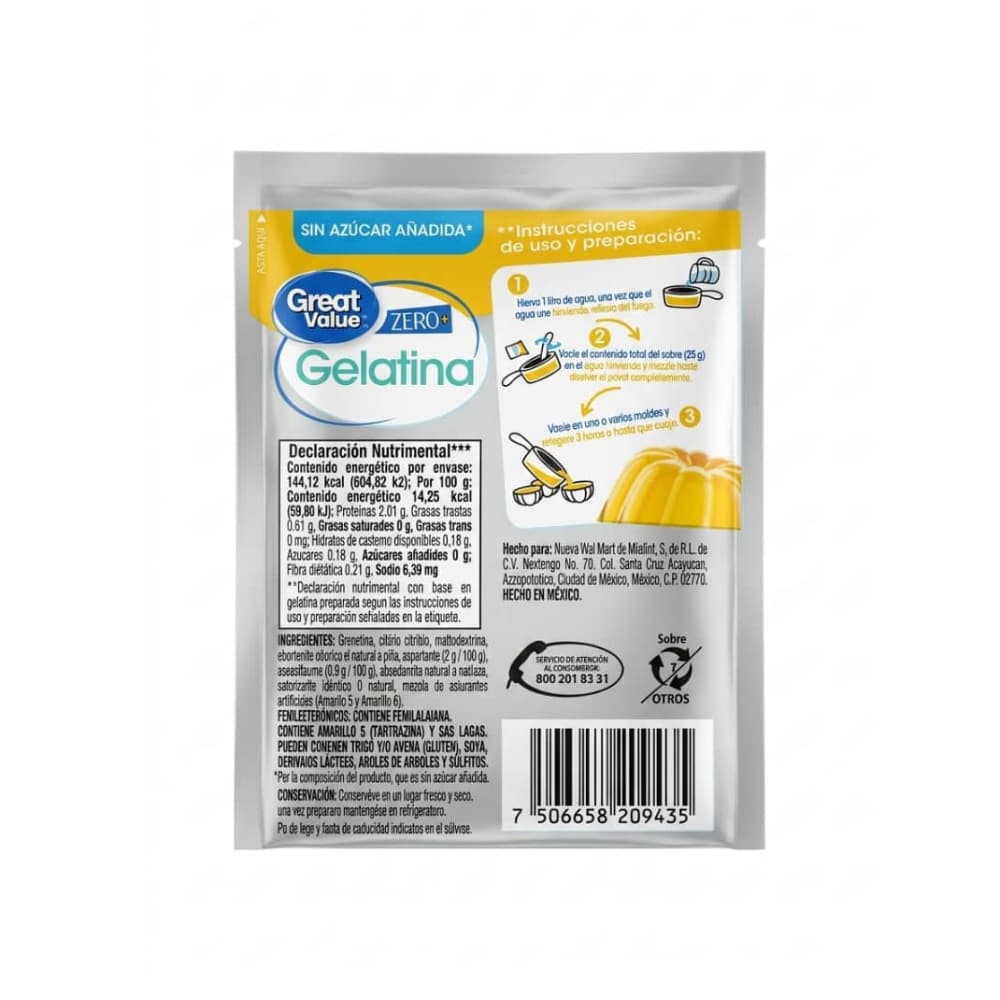 Gelatina sabor piña Great Value (25 g) - Miniatura 2
