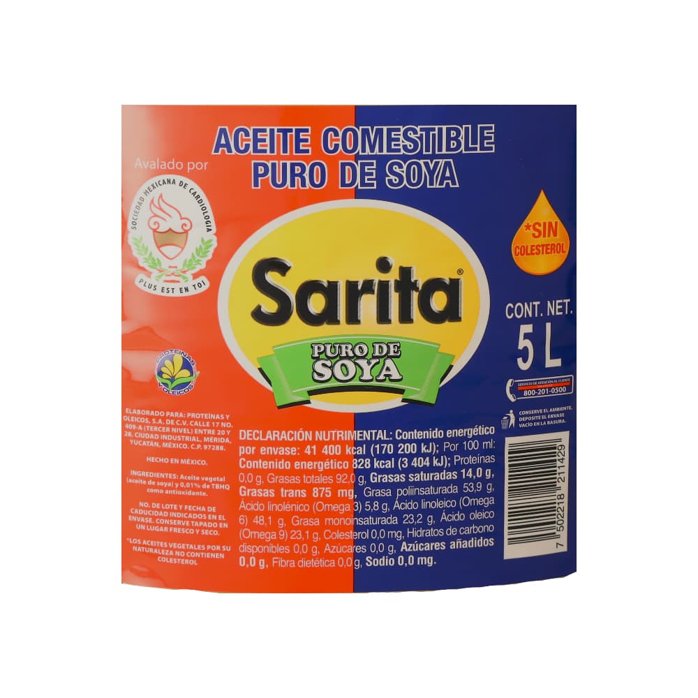 Aceite puro de soya Sarita (5 L) - Miniatura 3