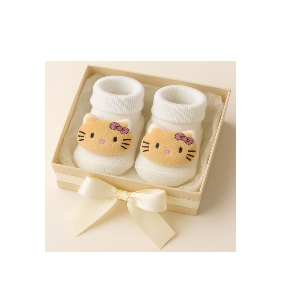 Par de calcetines de color blanco con sonajero de peluche para bebé Ayaydin Miroglio - Miniatura 2
