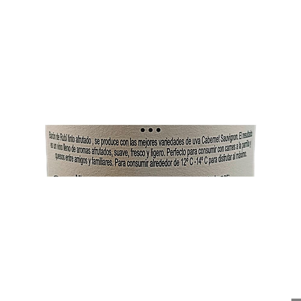 Vino tinto semidulce cabernet sauvignon Barón de Rubí (750 ml) - Miniatura 3