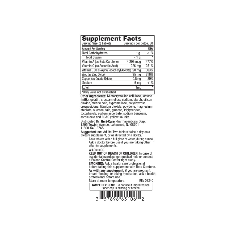 Vitaminas y minerales para los ojos Gericare (60 tabletas) - Miniatura 2