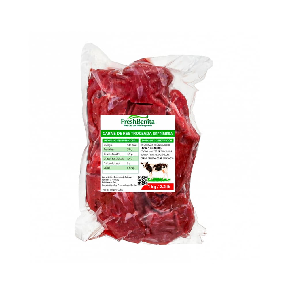 Carne de res troceada de primera FreshBenita (1 kg / 2.2 lb) - Miniatura 1