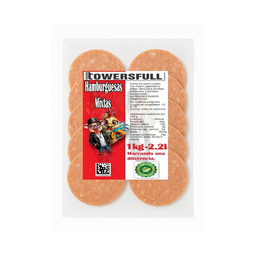 Hamburguesas mixtas de cerdo y pollo Towersfull (1 kg / 2.2 lb) - Imagen 1