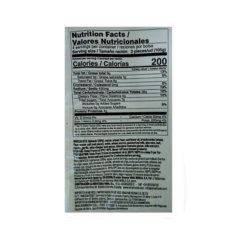 Croquetas de espinacas caseras Vima Foods (500 g / 1.1 lb) - Miniatura 4