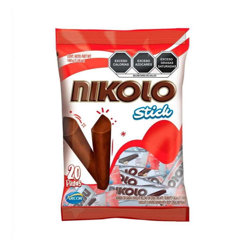 Bombón sabor chocolate relleno de cereal crujiente y maní Nikolo Stick Arcor (20 x 8 g ) - Miniatura 5
