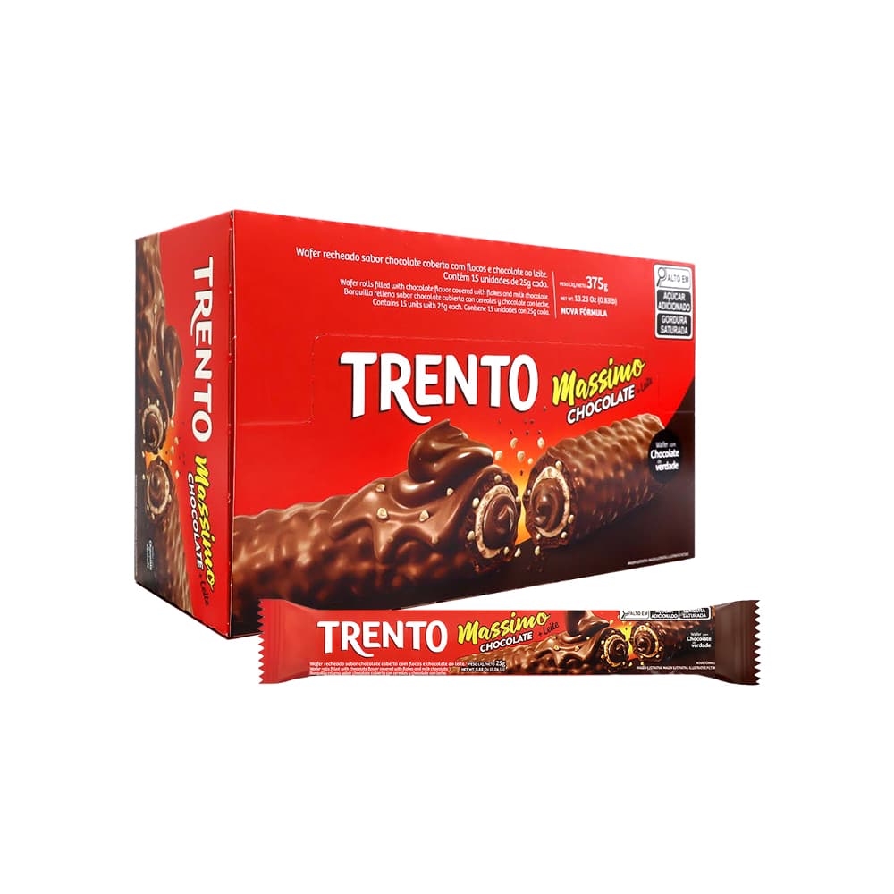 Barquilla rellena sabor chocolate cubierta con cereales y chocolate con leche Massimo Trento (15 x 25 g) - Imagen 1
